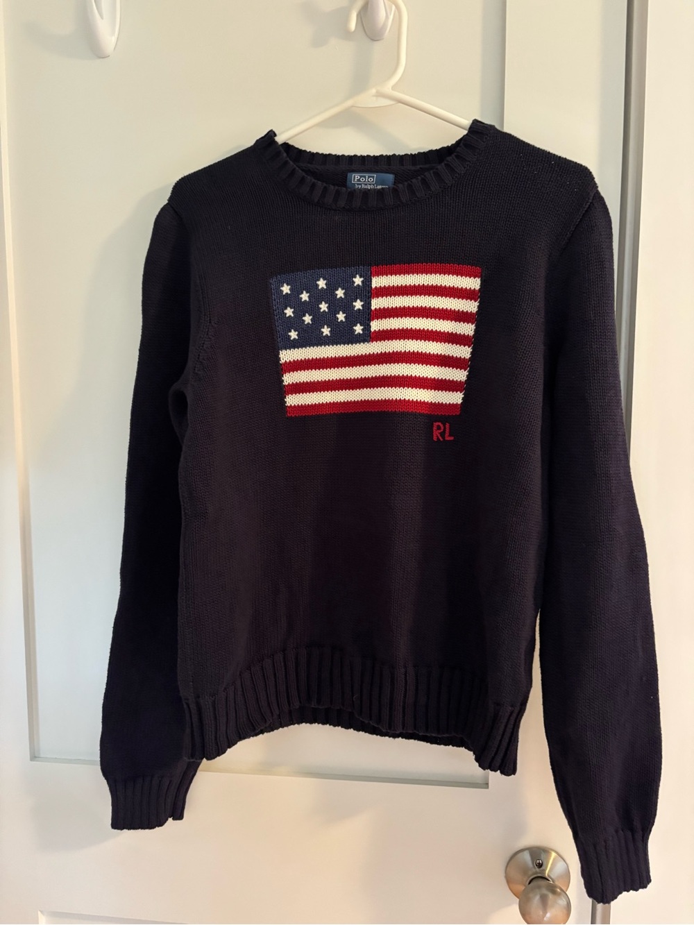 Polo by Ralph Lauren Navy Crewneck Sweater with American Flag Knit